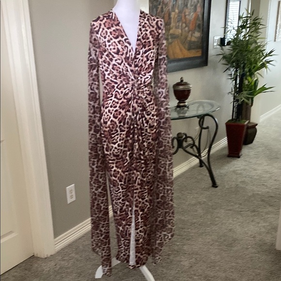 VENUS Brown Leopard Animal Print Party Cocktail Wrap Maxi Dress size M - Picture 5 of 11